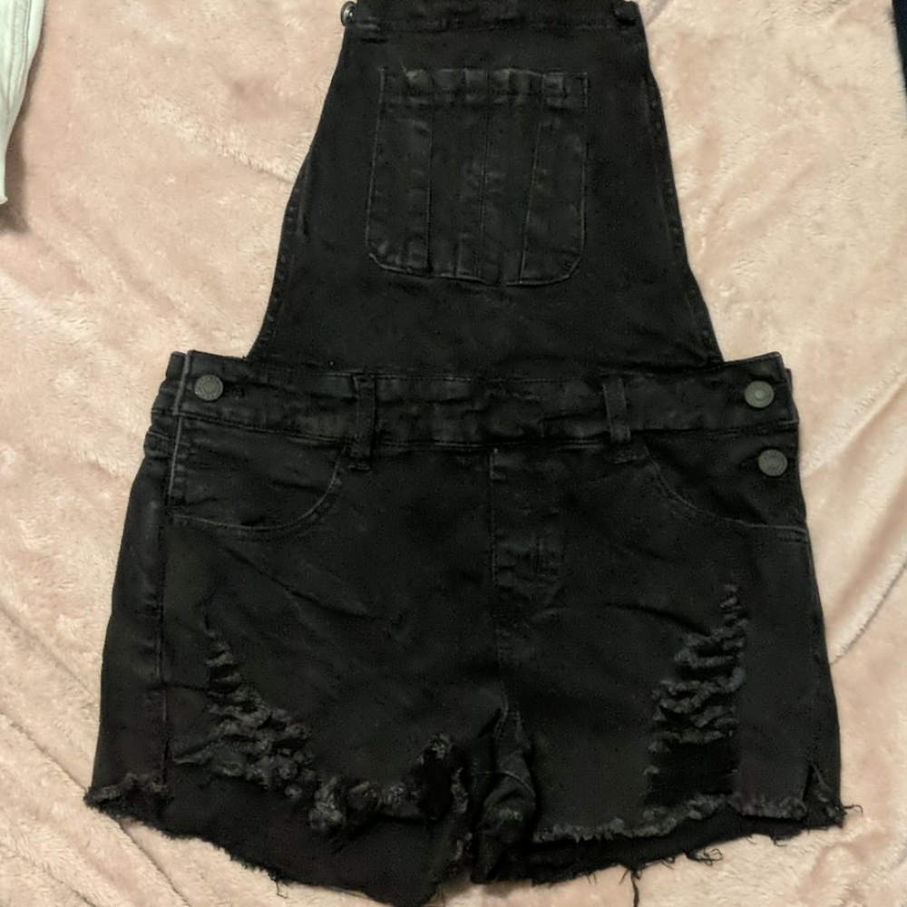 Black denim overall shorts